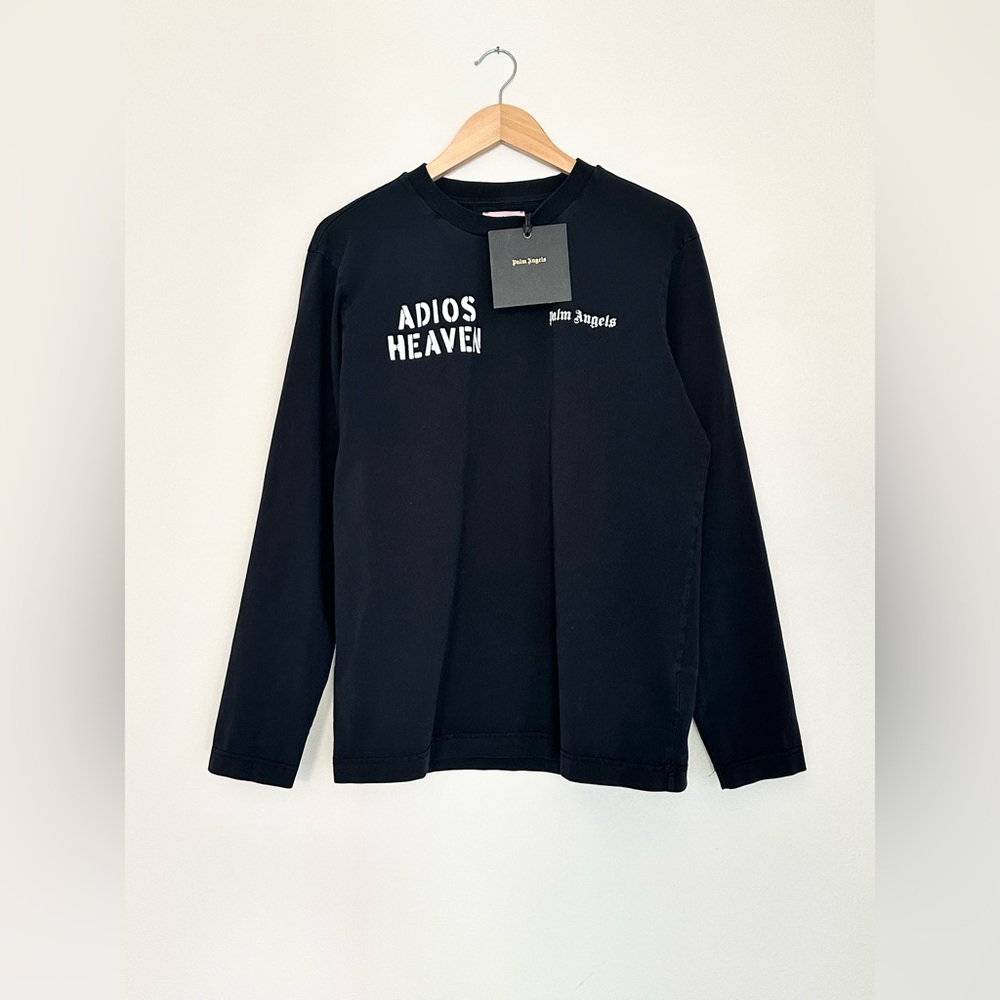 BRAND NEW PALM ANGELS ADIOS HEAVEN LONG SLEEVE T-SHIRT WITH LOGO
